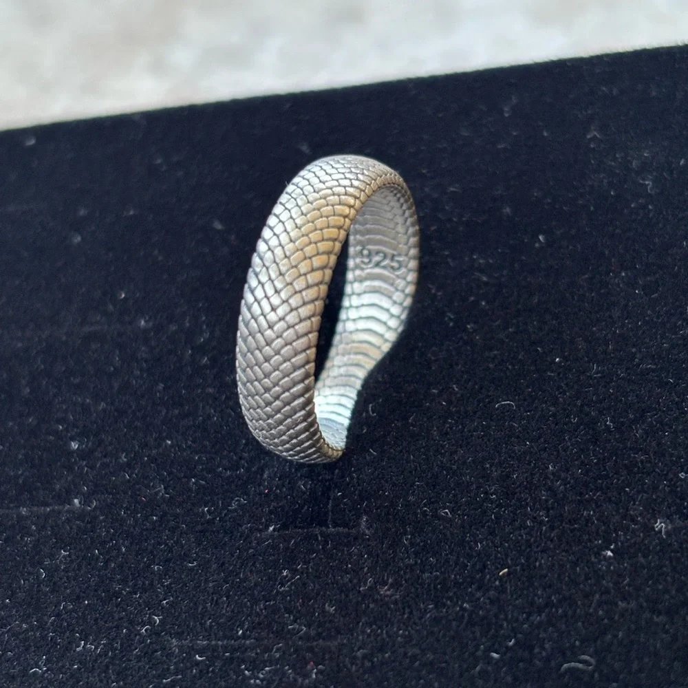 Brand New Sterling Silver 925 Snakeskin Wedding Band Ring Handcrafted Minimalist